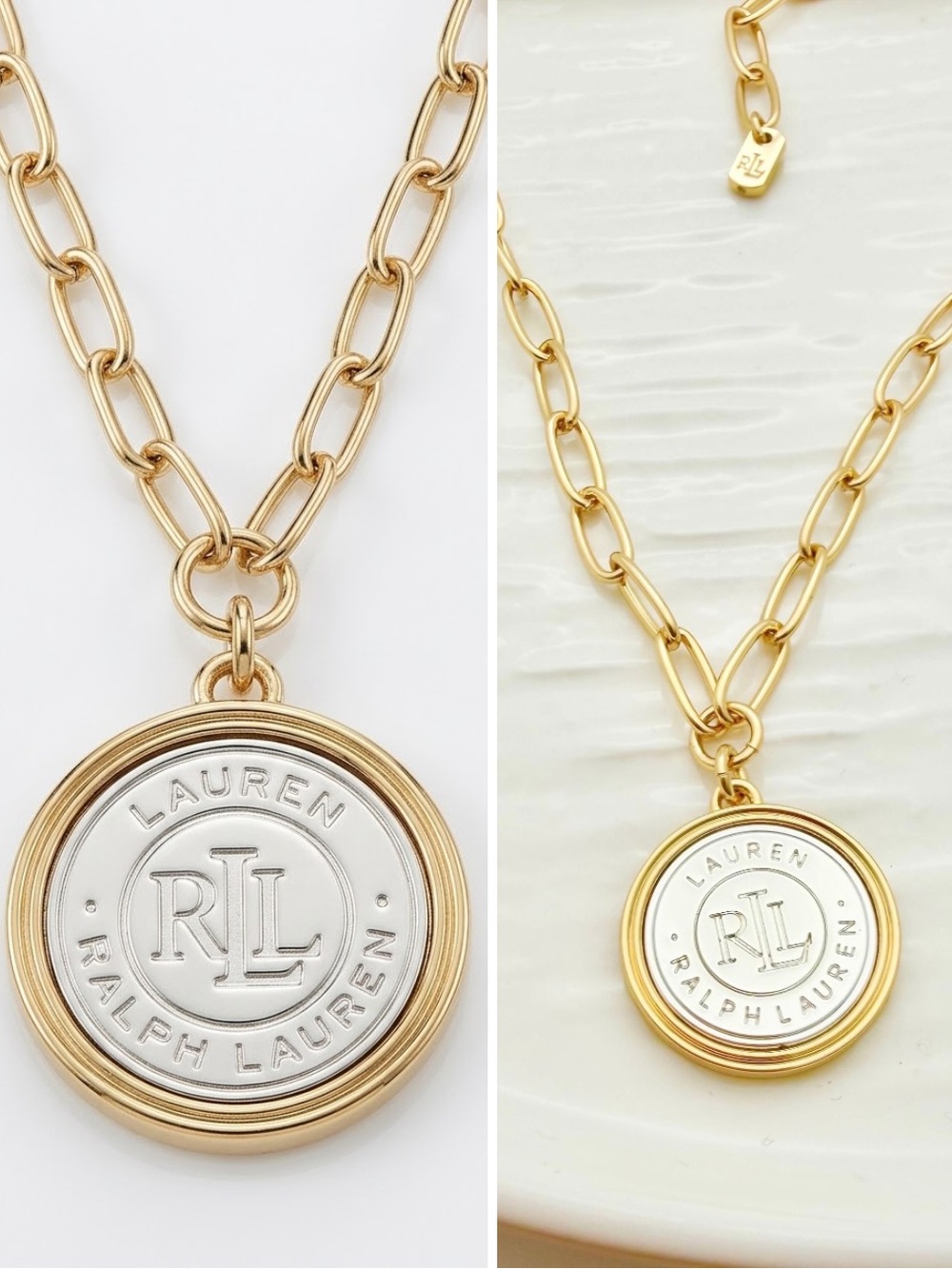 Lauren Ralph Lauren Two-Tone Gold and Silver Medallion Necklace